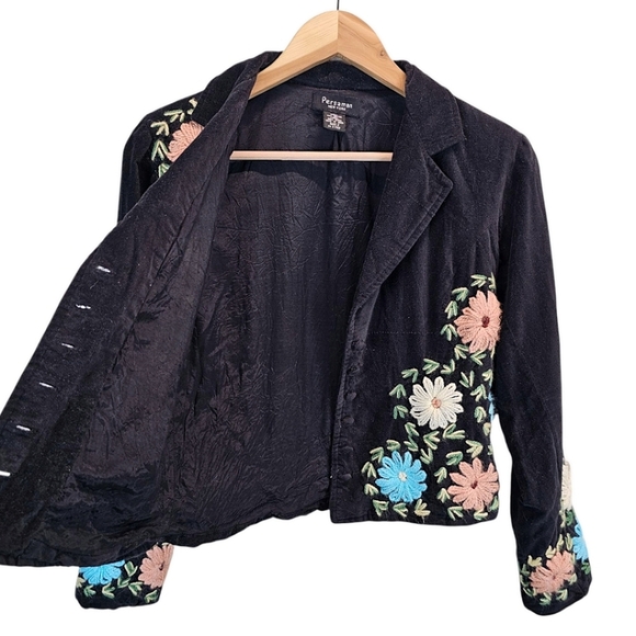 Vtg Persaman Micro Corduroy Floral Blazer 2 Black 90s Boho Chic Hippie Jacket - Picture 6 of 13